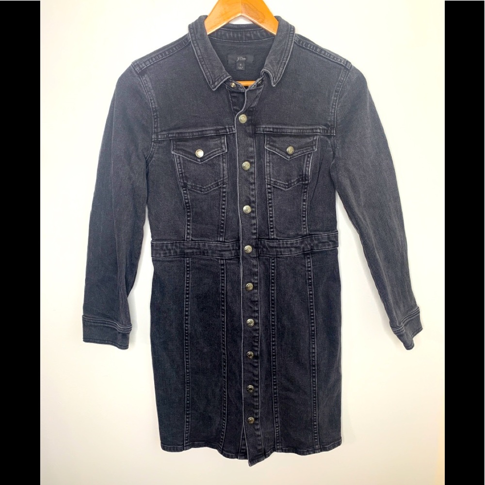 J Crew Short Denim Long Sleeve Shirt Dress Button Front Black Size 6 Women’s
